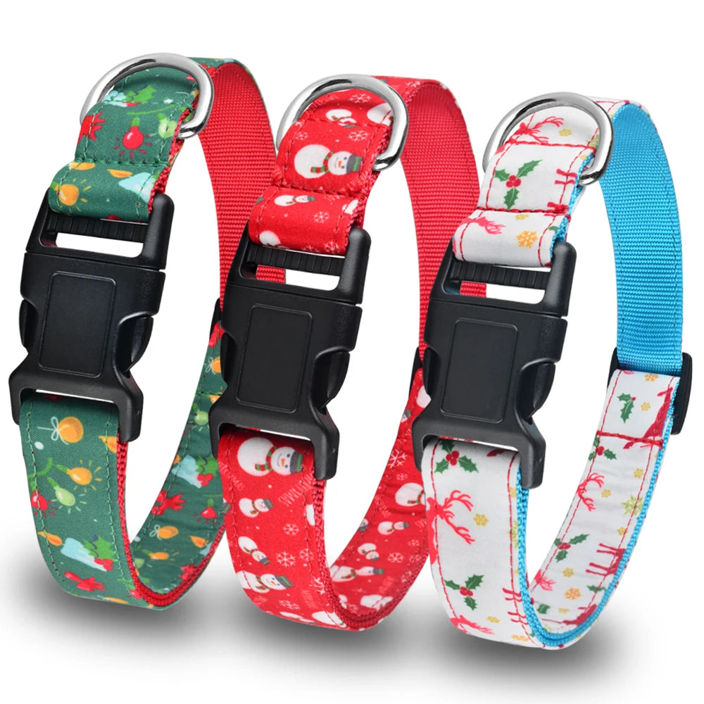 Christmas Dog Collar Adjustable XMAS Durable Nylon Printed Boy Girl Collar Perro Chihuahua Nylon Necklace Puppy Gift