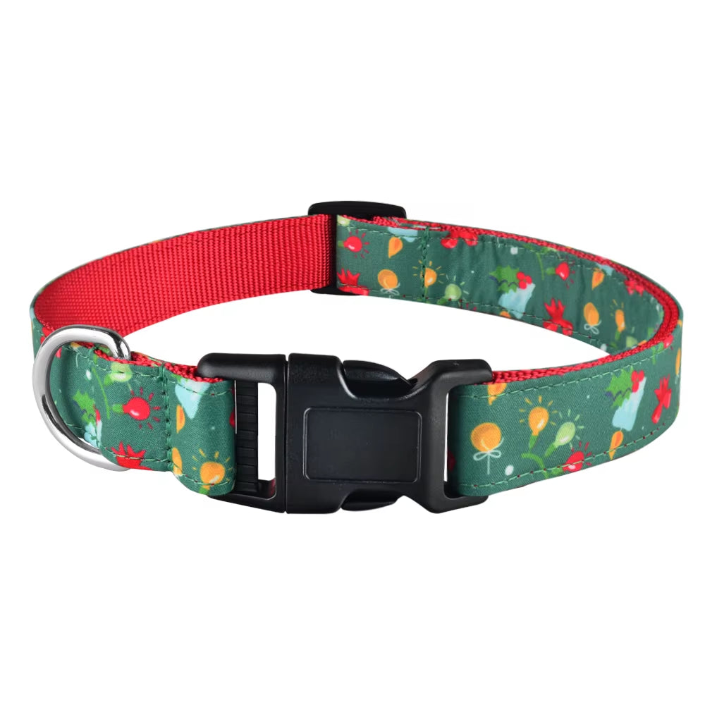 Christmas Dog Collar Adjustable XMAS Durable Nylon Printed Boy Girl Collar Perro Chihuahua Nylon Necklace Puppy Gift